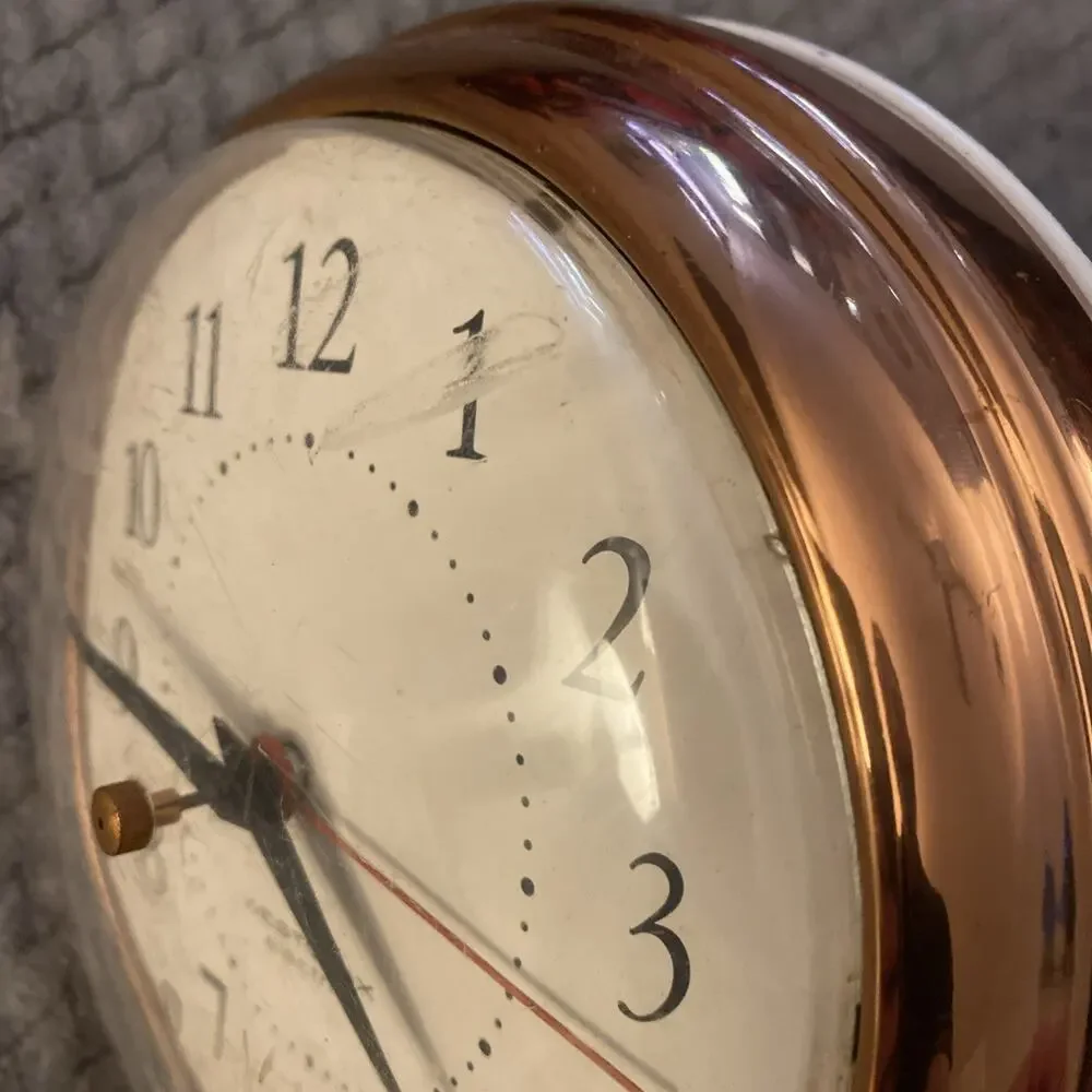Vintage Westclox Electric Wall Clock MCM Copper Tone Kitchen Works Cord